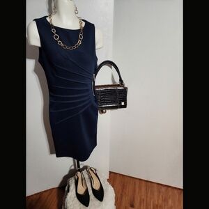 Small, NWT, Blue, Bodycon, ruching, pencil, zipper, formal, work, Dress, navy